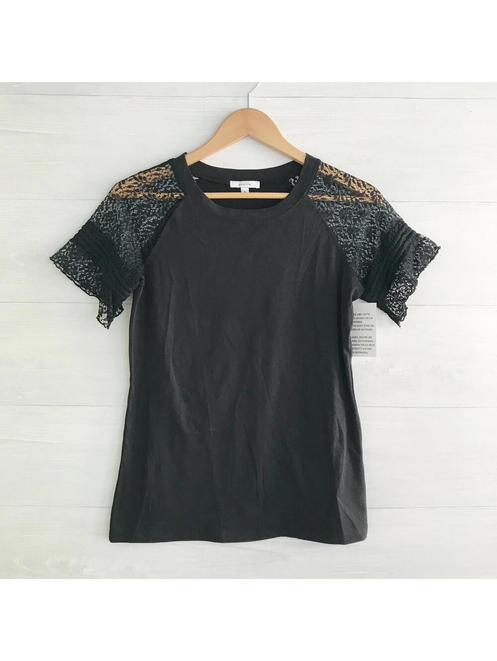 NWT Maette - Black lace contrast short sleeve tee shirt, S
